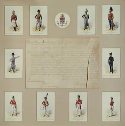 Zehn farbige Stiche von Offizieren in Uniform